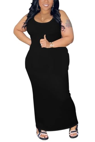 YeGine Women Plus Size Sleeveless Bodycon Maxi Dresses Sexy Slim Tank Dresses