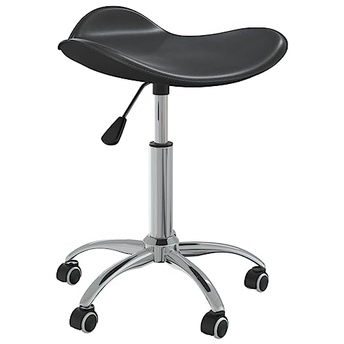 faucqel Chaise de bureau noire en cuir synthétique avec acier chromé, réglable en hauteur et pivotante à 360 degrés, 44 x 44 x 46-57 cm, chaise PC pour...