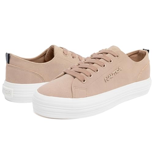 Image of Nautica Women's Fashion Sneaker, Classic Low-Top Lace-Up Casual Shoe with Metal Side Logo and Soft Cushioned Comfort for Everyday Wear