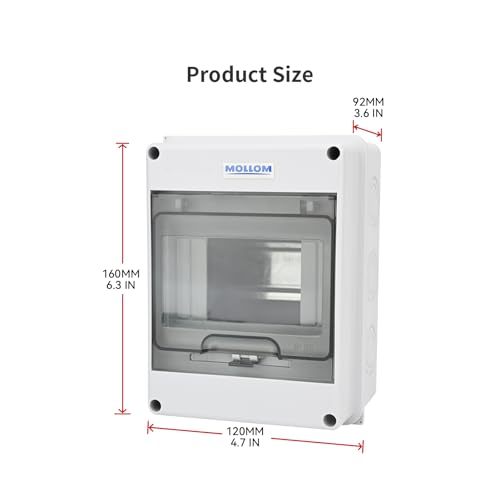 Image of MOLLOM DIN Rail Circuit Breaker Distribution Protection Box with ABS Transparent Cover, IP66 Waterproof for Indoor Wall Circuit Breaker 5 Way