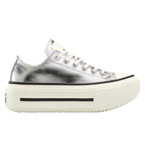 Converse Chuck Taylor All Star Lift - Tenis unisex con plataforma metálica para adultos, Plateado metálico/garceta y negro, 6.5 Women/4.5 Men