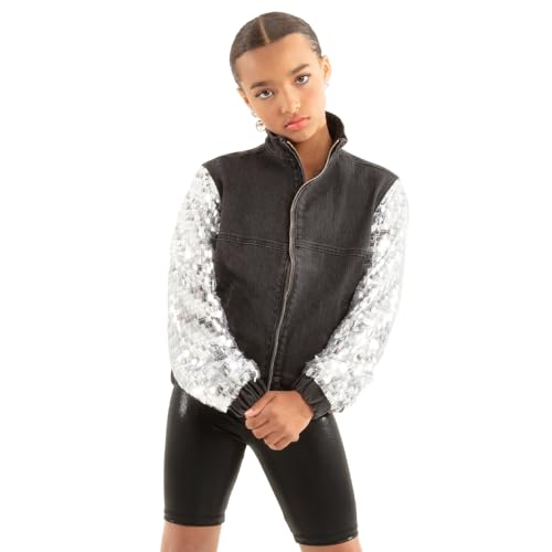 Alexandra Collection Youth Full Zip Denim and Sequin Jacket - Black