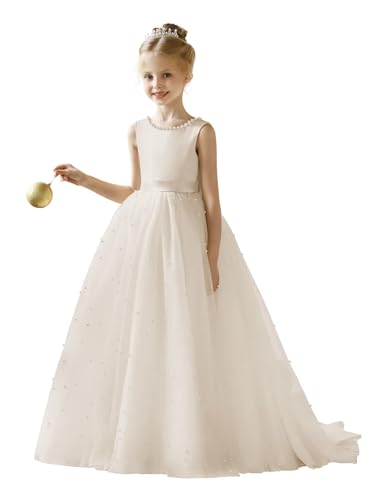 JISISANG Flower Girl Tulle Tutu Dress for Kids Wedding Girl First Communion Pageant Dresses Princess Prom Ball Gowns with Bow