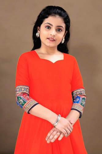 Image of Cotton Silk Long Anarkali Kurta for Girls