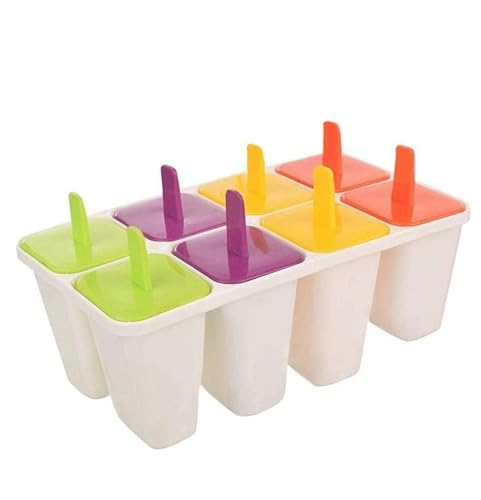 Image of GRANTH ENTERPRISE 8 Slot Plastic Reusable Ice Pop Makers, Homemade Popsicle Frozen Ice Cream Moulds Tray Kulfi Candy Ice Lolly Mold Tray With Stick For Children & Adults,15X10X10 Cm