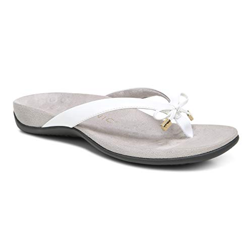 Vionic Women's Rest Bella Toe Post Sandal- Supportive Ladies Orhtotic Sandals that include Three Zone Comfort with Arch Support- Flip Flop for Ladies, Medium and Wide Width Size 5-12 White Pearl 8 Medium US
