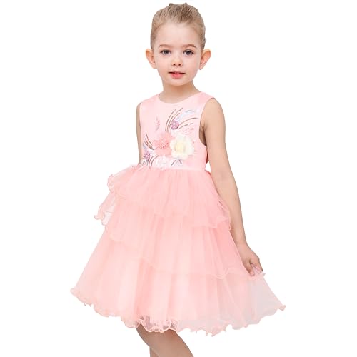 Sunny Fashion Girls Floral Multilayer Ruffle Tulle Sleeveless Sequin2