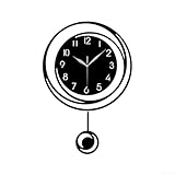 Reloj de pared de cuarzo con péndulo, movimiento silencioso, funciona con pilas, decorativo para cocina, baño, sala de estar