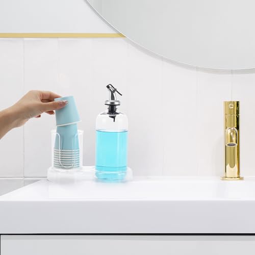 Image of Tbestmax Plastic Mouthwash Dispenser with Cup Holder, Clear Mouth Wash Pump Bottle with Tray for Bathroom Organizers, 16oz Refillable Mouthwash Container