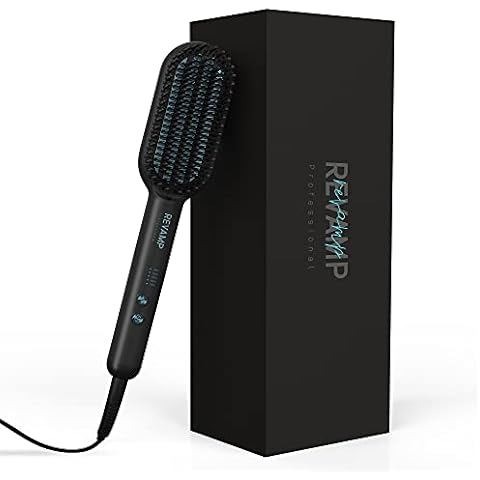 REVAMP Progloss Deep Form Ceramic Straightening Brush - Hair Straightening Paddle Brush with Heated Ceramic Bristles and Wide Plates, Ionic Smoothing Jet for Easy Styling and Salon Professional Shine Cover