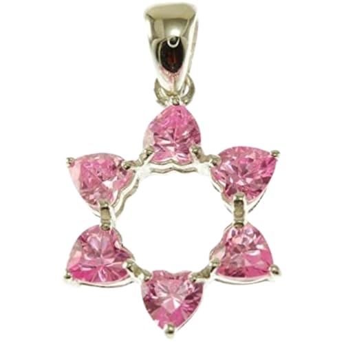 Pendentif étoile de David cristal rose et collier argent 925 pour femme