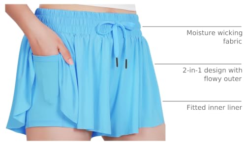 Image of Witwot Butterfly Shorts Girls, 2-in-1 Teen /Kids Girl Flowy Athletic Skort