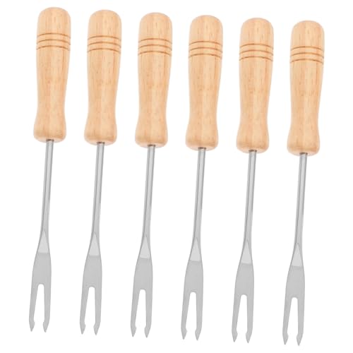 HIAKDOFT 6 Piezas Tenedores de Fondue de Inoxidable con Mango de Madera Ergonómico Resistentes y Portátiles para Chocolate Fruta y Queso para Barbacoas y