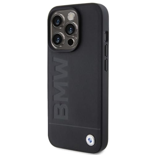 Image of CG MOBILE BMW Compatible with iPhone 15 Pro Max Case [Official Licensed] Mag-Safe Compatible | Real Leather Case with Hot Stamp & Metal Logo Protective Case /Cover Designed for iPhone 15 Pro Max Black