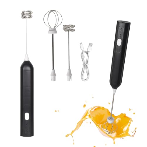 Espumador de Leche Electrico, USB Recargable Batidor de leche de Acero Inoxidable, Mini Batidora Portátil, Espuma Electrico con 2 Batidores de Acero Inoxidable, 3 Velocidades para café, Matcha