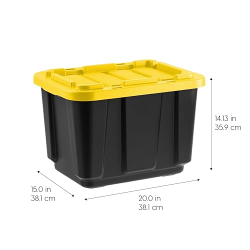 Image of IRIS USA 4-Pack 12 Gallon Storage Bins with Lids |Made in USA| Heavy Duty Plastic Tote Containers for Truckbed Tool Box Organization, Large - Black /Yellow