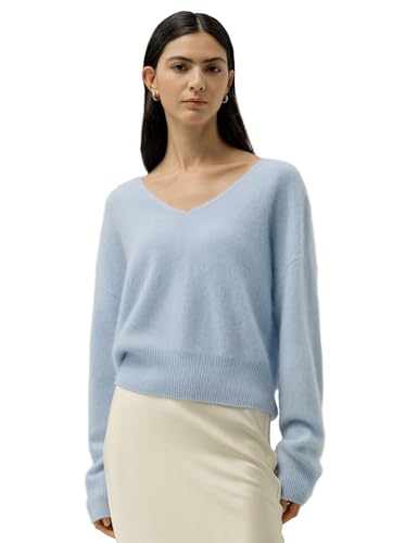 LilySilk Cropped V-Neck 100% Cashmere Sweater for Women Cinched