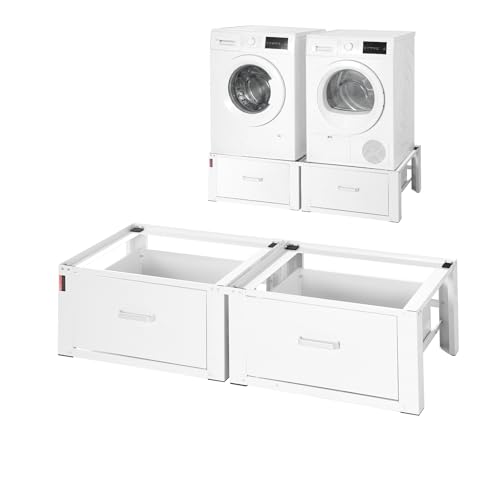 VEVOR Socle Lave Linge Hauteur 31 cm Support Machine à Laver Charge 150 kg Rehausseur à Tiroir pour Sèche-linge Réfrigérateur Compact Buanderie, en Acier...