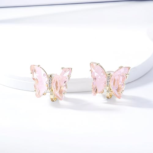YOQUCOL Butterfly Shape Crystal Clip On Earrings Gold Non Pierced Golden Stud for Women3