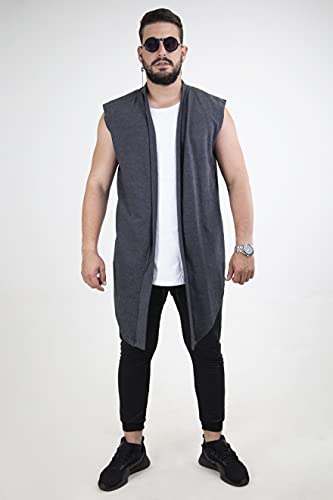 Cardigan Casaco Moletom Casual Masculino Sobretudo Sem Manga Cinza Escuro (PP)