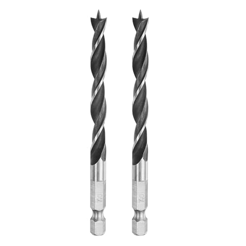 HARFINGTON 2pcs Brad Point Drill Bits Set 9/32 Dia High Carbon Steel Spiral Wood Twist Drill Bits with 1/4 Hex Shank for Drilling Softwood Hardwood Composite Wood MDF Plywood Particleboard