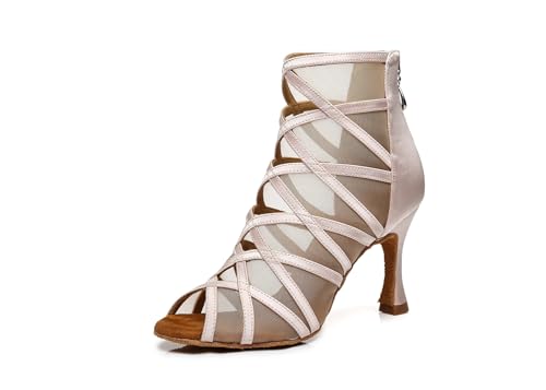 Image of Dance Practice Shoes for Women Mesh Ballroom Sandals Heels Party Prom Ankle Booties with Zip