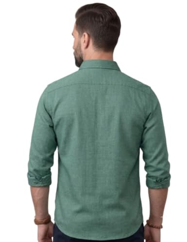 Image of NexaFlair Men's Regular Fit Solid Pattern Laffer Cotton Shirt with Long Sleeve Collared Neck Standard Length and Button Down Closure Type | Mens Casual Shirts | Man's Formal Shirts