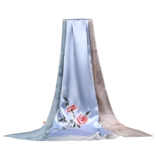 Écharpe longue en soie bleue brodée HangErFeng 1165 le cadeau artisanal idéal