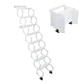 8-Steps Wall-Mounted Attic Ladder | Pull Down System Attic Stairs | Retractable Folding Stairs | Metal Telescoping Step Ladders | Portable Camping Staircase (White, 8-Steps)