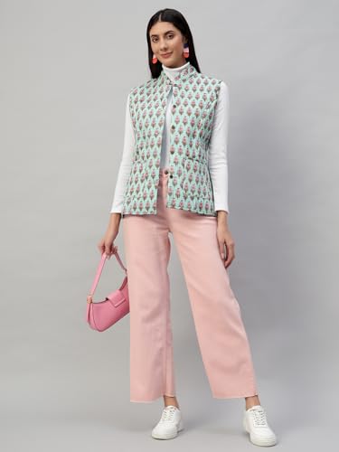Image of Ravaiyaa - Attitude is everything Women's Floral Printed Reversible Quilted Jacket Coat Blazer Jacket Sleeve Less Waistcoat