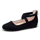 FLYFUPPY Girls Dress Shoes Mary Jane Shoes for Girl Ballet Flats with Ankle Strap Black Big Kid 3
