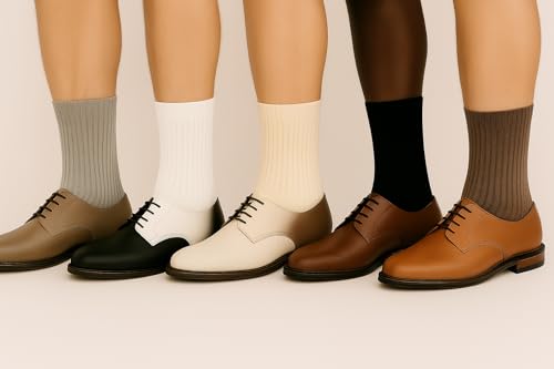 bony&katia Ribbed Dress Socks, 5 Pairs, Neutral Colors - Black, Beige, Brown, White, Gray4