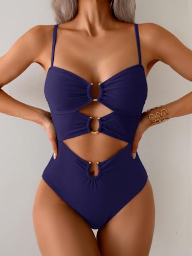 Image of Eomenie Womens Cutout One Piece Swimsuit with Ring Linked Sexy Monokini Bathing Suit for Beach Vacation