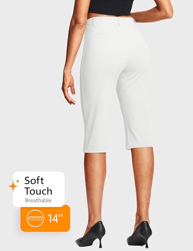Image of ISEEGZ 14'' /18 inch Capri Pants for Women Dressy Stretch Pull On Womens Capris with Pockets Petite Summer Office Work Casual