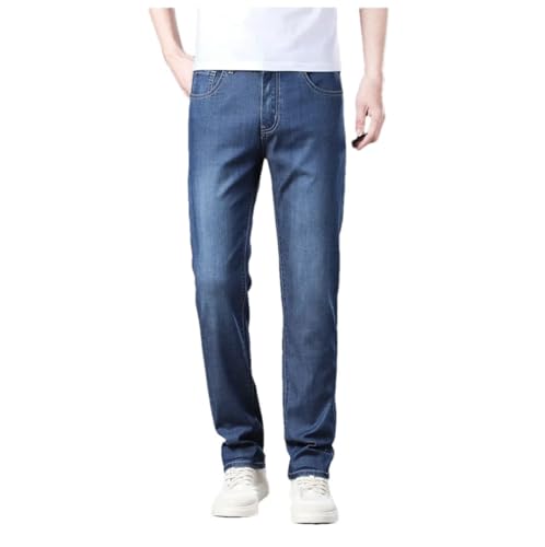 Men's Thin Lyocell Jeans Soft Stretch Slim Fit Business Fashion Casual Elastic Denim Pants