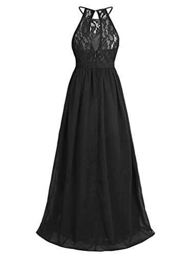 YiZYiF Kids Big Girls Halter Chiffon Floral Lace Wedding Flower Girl Dresses Evening Prom Maxi Dance Party Gowns3