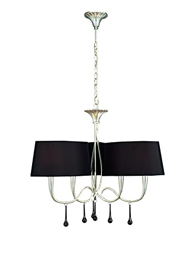 Mantra Iluminación. Modelo PAOLA. Lámpara de techo colgante fabricado en metal, cristal y tela acabado en color plateado. Altura regulable