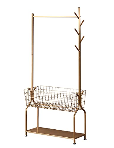 HJYPZJ Perchero Burro,estante de exhibición de ropa multifuncional con canasta de almacenamiento,estante para colgar para la sala de estar del hogar/Gold / 84x31x185cm Cover