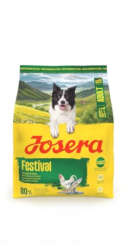 JOSERA Adult Festival Lachs & Huhn (1 x 900 g) | Premium Trockenfutter für ausgewachsene wählerische aktive Hunde | energiereich | in leckerem Soßenmantel auch zum Einweichen | glutenfrei | 1er Pack