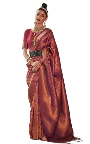 Image of SWORNOF Women's kanjivaram banarasi silk saree for Patola festival Wedding silk with rich pallu Design sarees for women with blouse piece