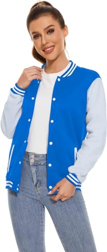 Image of Varsity Jacket Women Men's Baseball School Uniform Button Up Unsex Adult Long Sleeve Coat Fashion Jacket