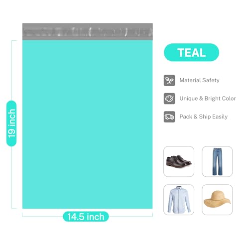 Image of Metronic 1000PC Poly Mailers 14.5x19, Large Shipping Bags for Small Business, Waterproof Mailers Poly Bags, Strong Adhesive Shipping Envelopes for Clothing, Efficient Mailing Envelopes in Teal