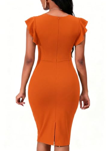 Image of PerZeal Women's 2026 Flutter Sleeve Bodycon Midi Dress Sexy Crew Neck Knit Ruffle Wear to Work Cocktail Party Pencil Dresses