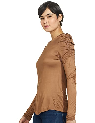Image of Marks & Spencer Womens Solid Viscose Crew Neck Regular Fit Long Sleeve Top