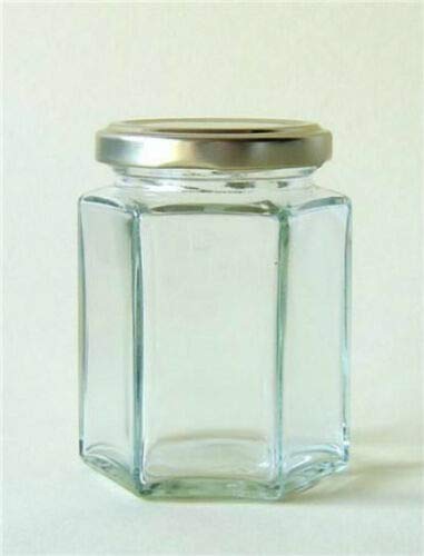 BOTTLE COMPANY 72 x 8OZ/190ML APPROX HEXAGONAL GLASS JAM JARS,CHUTNEY,PRESERVE,PICKLE,CANDLE,SWEET,HONEY,WEDDING FAVOURS JAR C/W GOLD LIDS