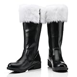 Halfchet Christmas Santa Claus Boots for Men Large White Long Hair Plush Cuffs Santa Combat Boots(Classic Style,11)