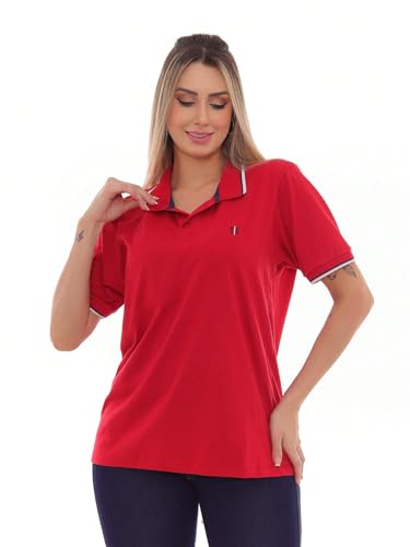 2. Camisa Polo Feminina Oversized Estampa Sortida Vermelha MT Tamanho:G;Gênero:Feminino
