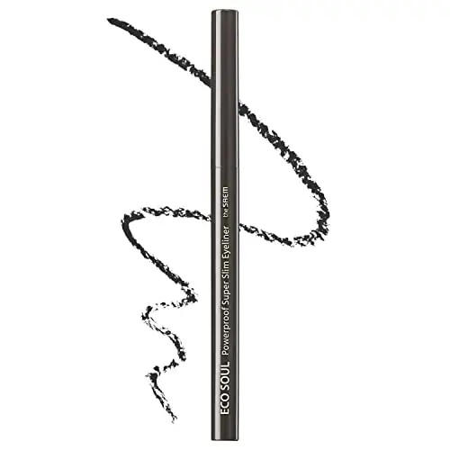 THESAEM Eco Soul Powerproof Super Slim Eyeliner - Smudge Proof Gel Eyeliner - Micro Precision Tip (2mm) - Highly Pigmented &amp; Long-lasting Eye Makeup Glides on Smoothly, 0.1g (BK02 Ash Black)