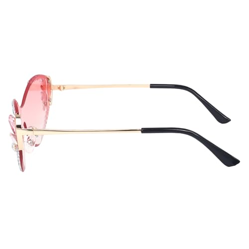 Image of Dervin Cat Eye Sunglasses for Women - UV400 Protection, Rimless Flower Diamond-Cut Lens, Trendy Driving Shades for Women