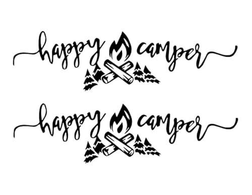 Image of WSQ Happy Camper Vinyl Decal Sticker - 7 inch Waterproof Camping Stickers Decals for Cars Campers Trailer Trucks Laptop Waterbottles Hardhat Windows Motorcycle Vehicles Accessories